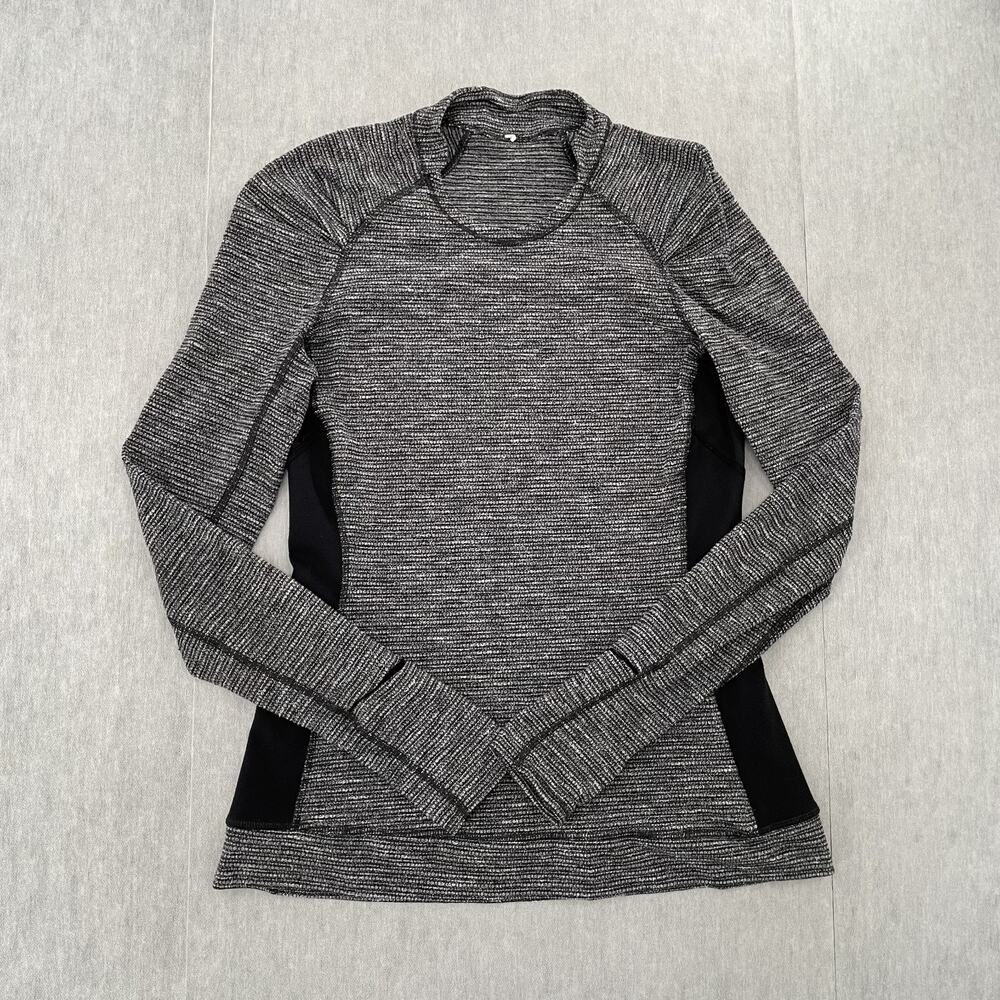 Lululemon Sweater Womens 8 Black Gray Long Sleeve Pullover Stretch Gym Ladies